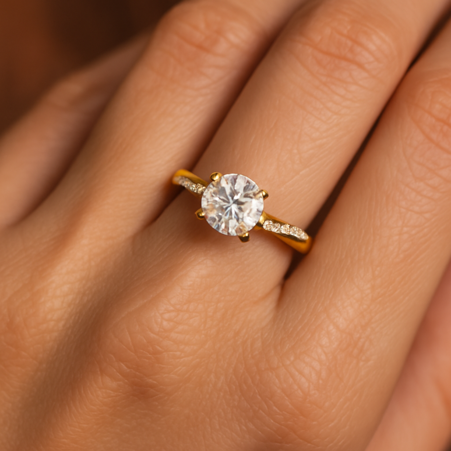 Gold-plated solitaire crystal engagement ring