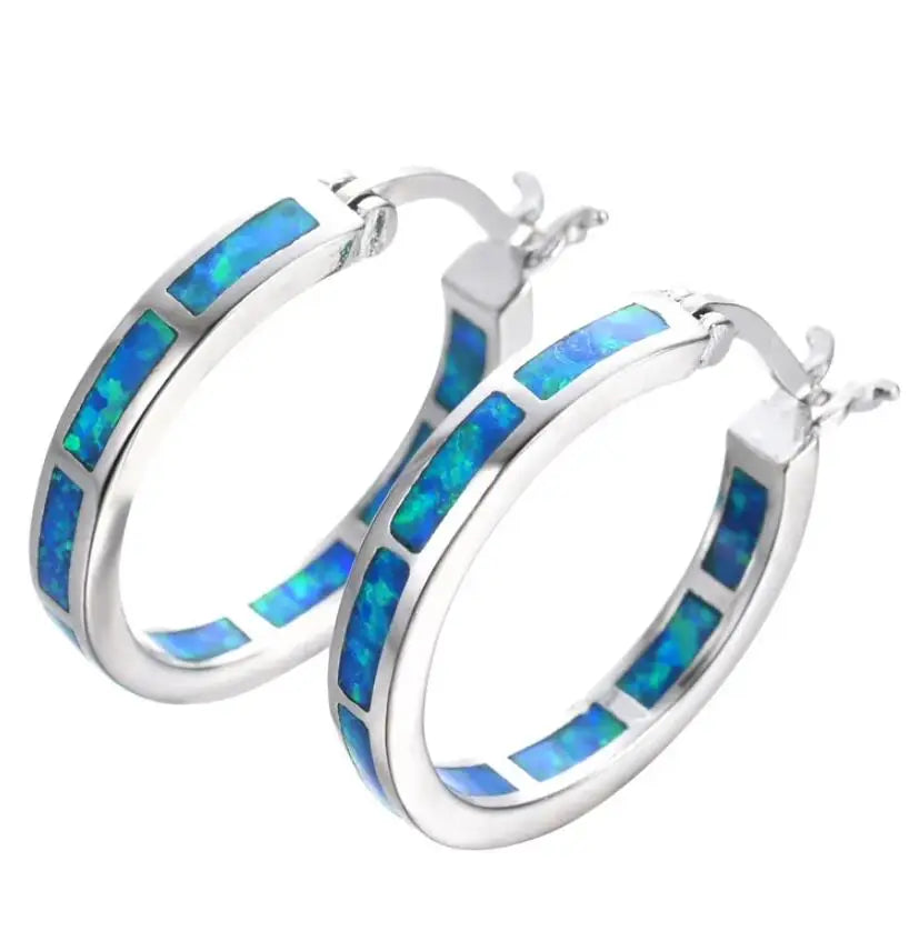 Chic Blue Opal Hoop Earrings