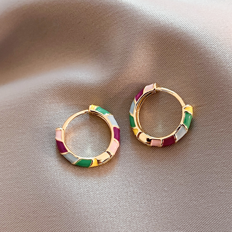 Gold Multicoloured Enamel Hoop Earrings