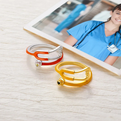 Stethoscope Ring with Heart-Shaped Lucky Stone