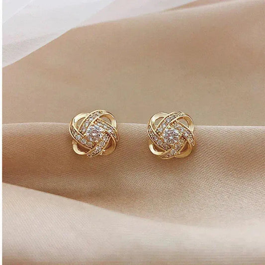 Gold Spiral Floral Crystal Earrings