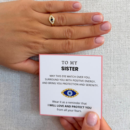 To My Sister – Positive Energy Evil Eye Ring | Adjustable