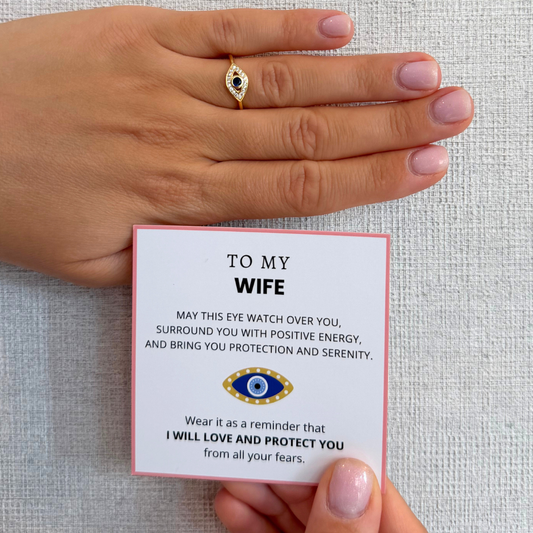 To My Wife – Positive Energy Evil Eye Ring | Adjustable