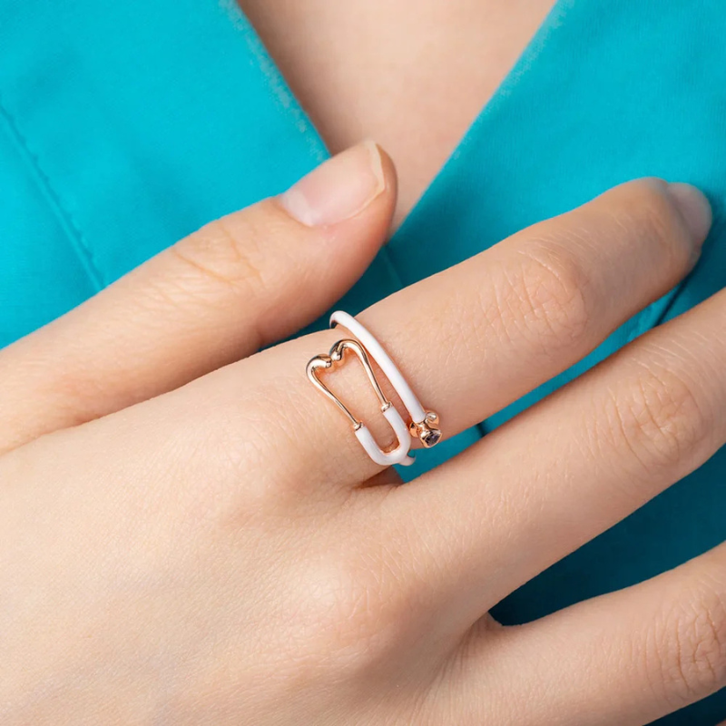 Stethoscope Ring with Heart-Shaped Lucky Stone