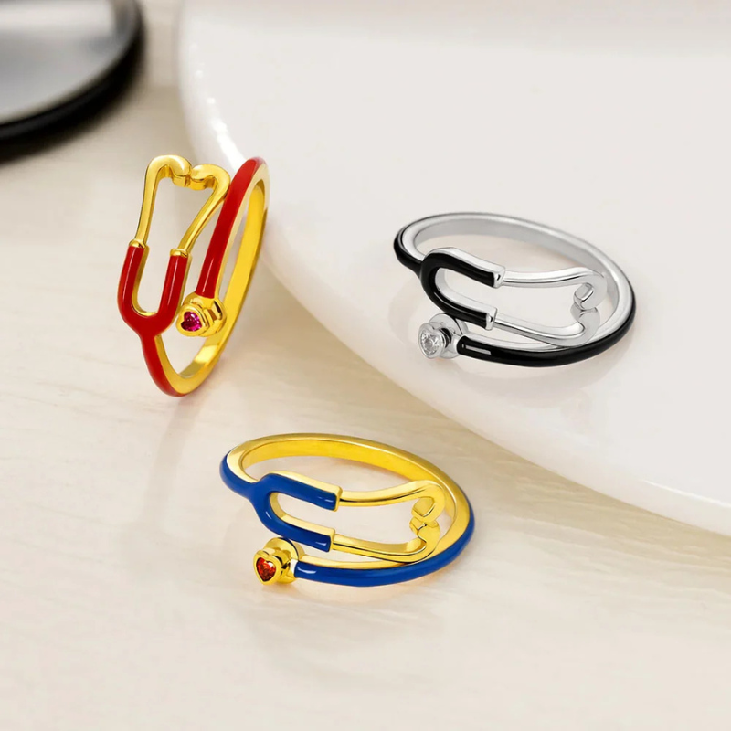 Stethoscope Ring with Heart-Shaped Lucky Stone