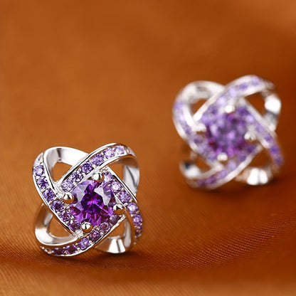 Purple Four Leaf Clover Earrings
