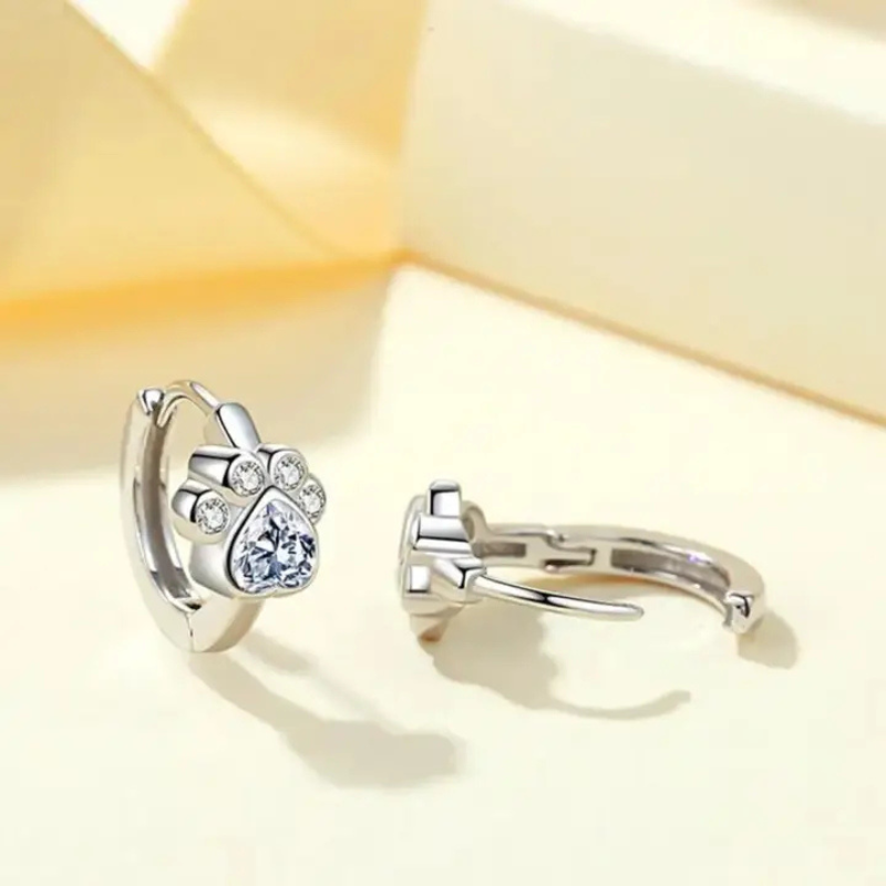 Small hoop earrings with paw print design