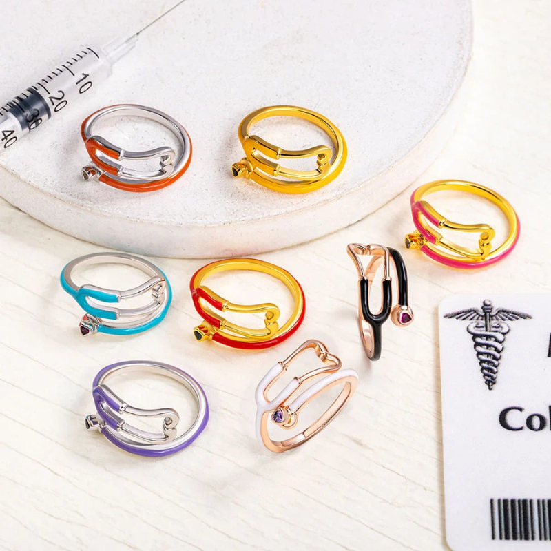 Stethoscope Ring with Heart-Shaped Lucky Stone