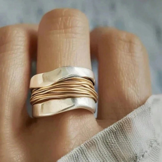 Silver Ring with Gold Wire Design
