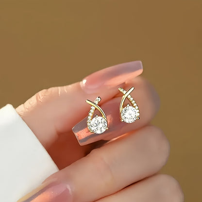 Golden Cross Zirconium Earrings