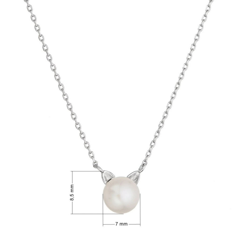 Sterling Silver Cat-Shaped Pearl Necklace