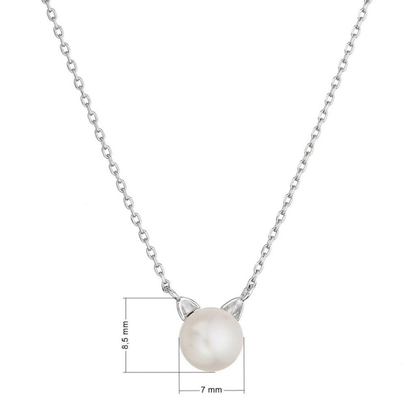 Sterling Silver Cat-Shaped Pearl Necklace