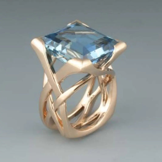 Antique Rose Gold Blue Zirconium Ring
