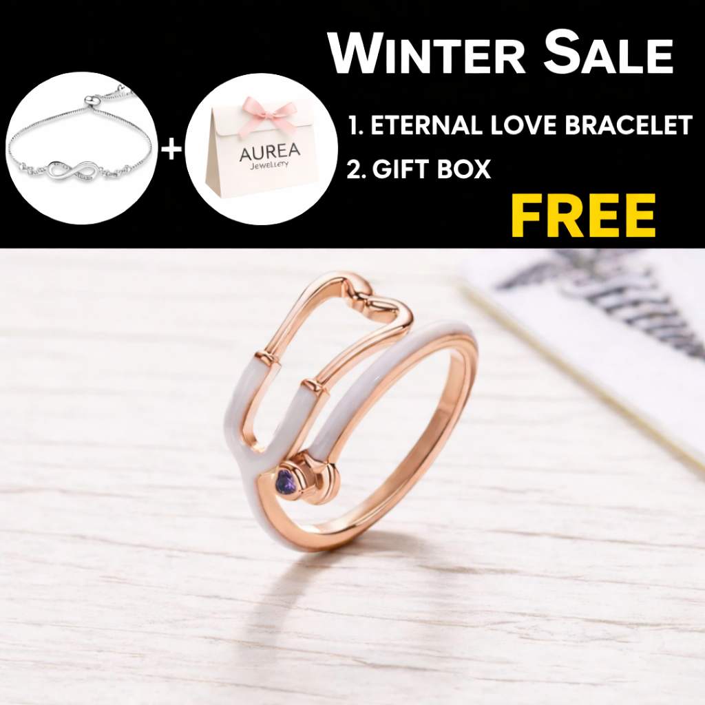 Stethoscope Ring with Lucky Heart Stone