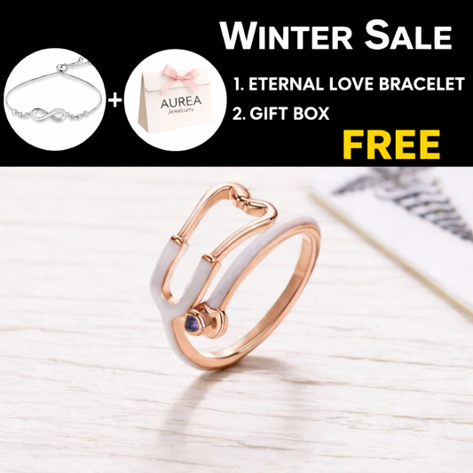 Stethoscope Ring with Lucky Heart Stone