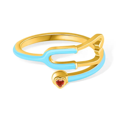Stethoscope Ring with Heart-Shaped Lucky Stone