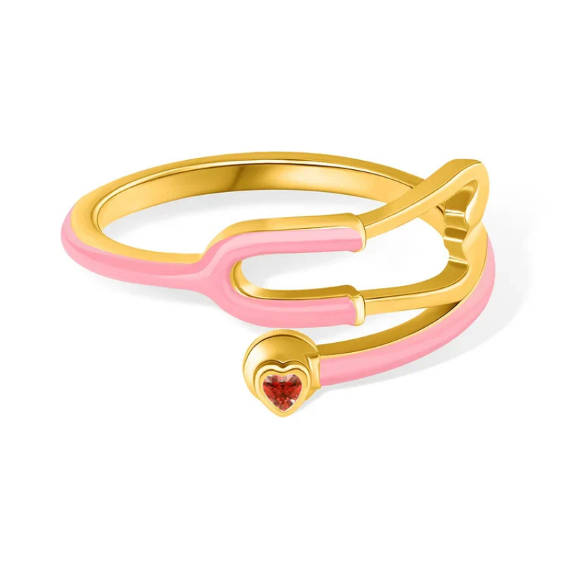 Stethoscope Ring with Heart-Shaped Lucky Stone