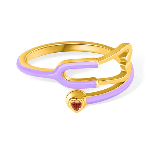 Stethoscope Ring with Heart-Shaped Lucky Stone