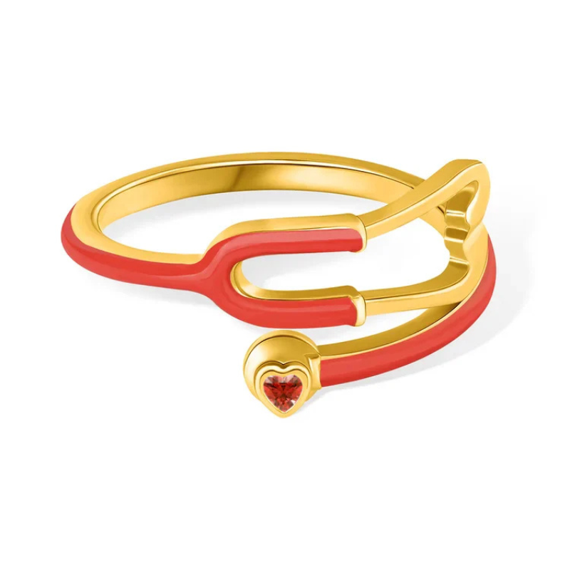 Stethoscope Ring with Heart-Shaped Lucky Stone