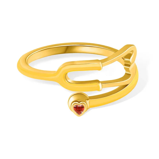Stethoscope Ring with Heart-Shaped Lucky Stone