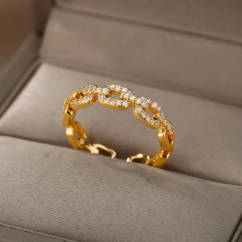 Crystal Ring with Gold Metal Chain