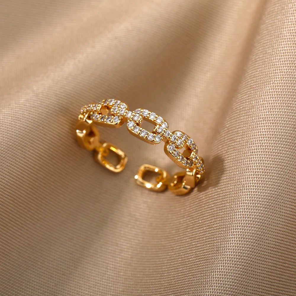 Crystal Ring with Gold Metal Chain