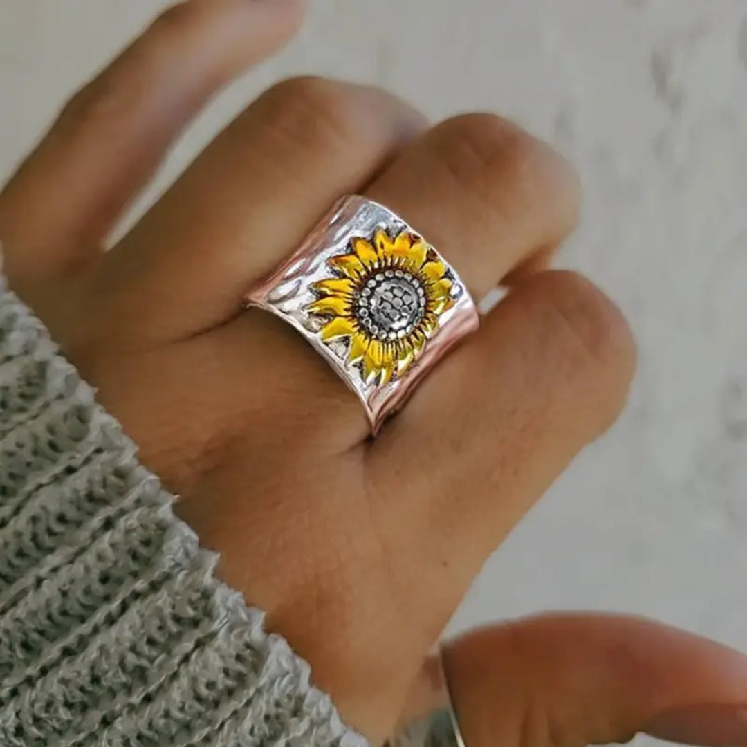 Silver Sunflower Path Ring