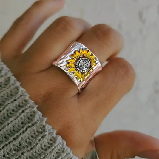Silver Sunflower Path Ring