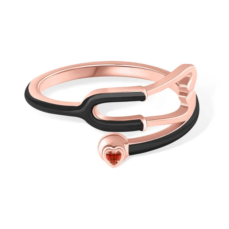 Stethoscope Ring with Heart-Shaped Lucky Stone