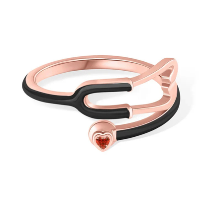 Stethoscope Ring with Heart-Shaped Lucky Stone