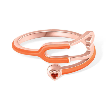 Stethoscope Ring with Heart-Shaped Lucky Stone