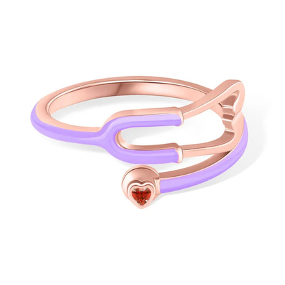 Stethoscope Ring with Heart-Shaped Lucky Stone