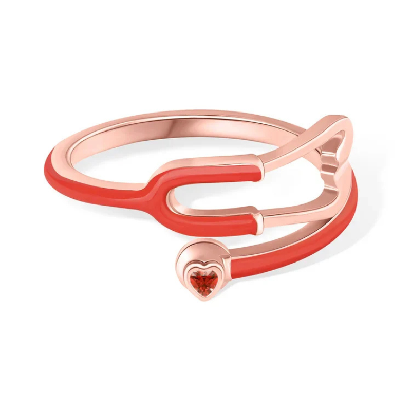Stethoscope Ring with Heart-Shaped Lucky Stone