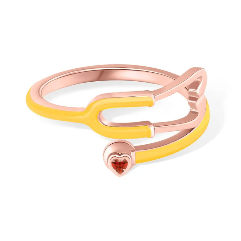 Stethoscope Ring with Heart-Shaped Lucky Stone