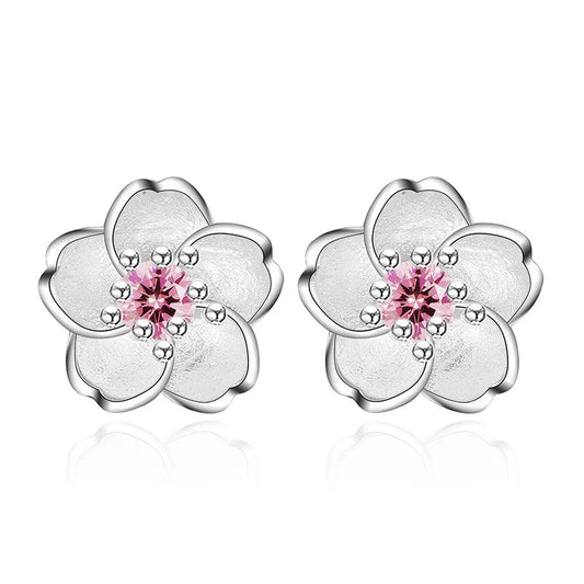 Silver Zircon Flower Earrings