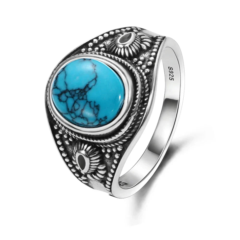 Eternal Silver Oval Ring with Turquoise