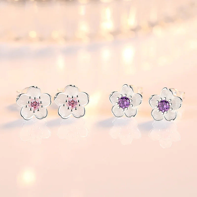 Silver Zircon Flower Earrings