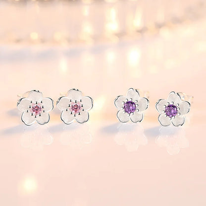 Silver Zircon Flower Earrings
