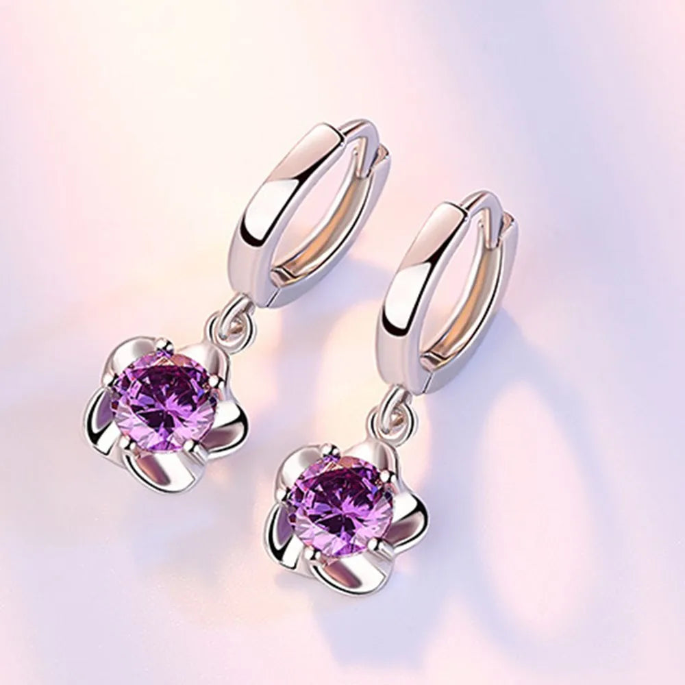Sterling Silver Earrings with Purple and White Zircon
