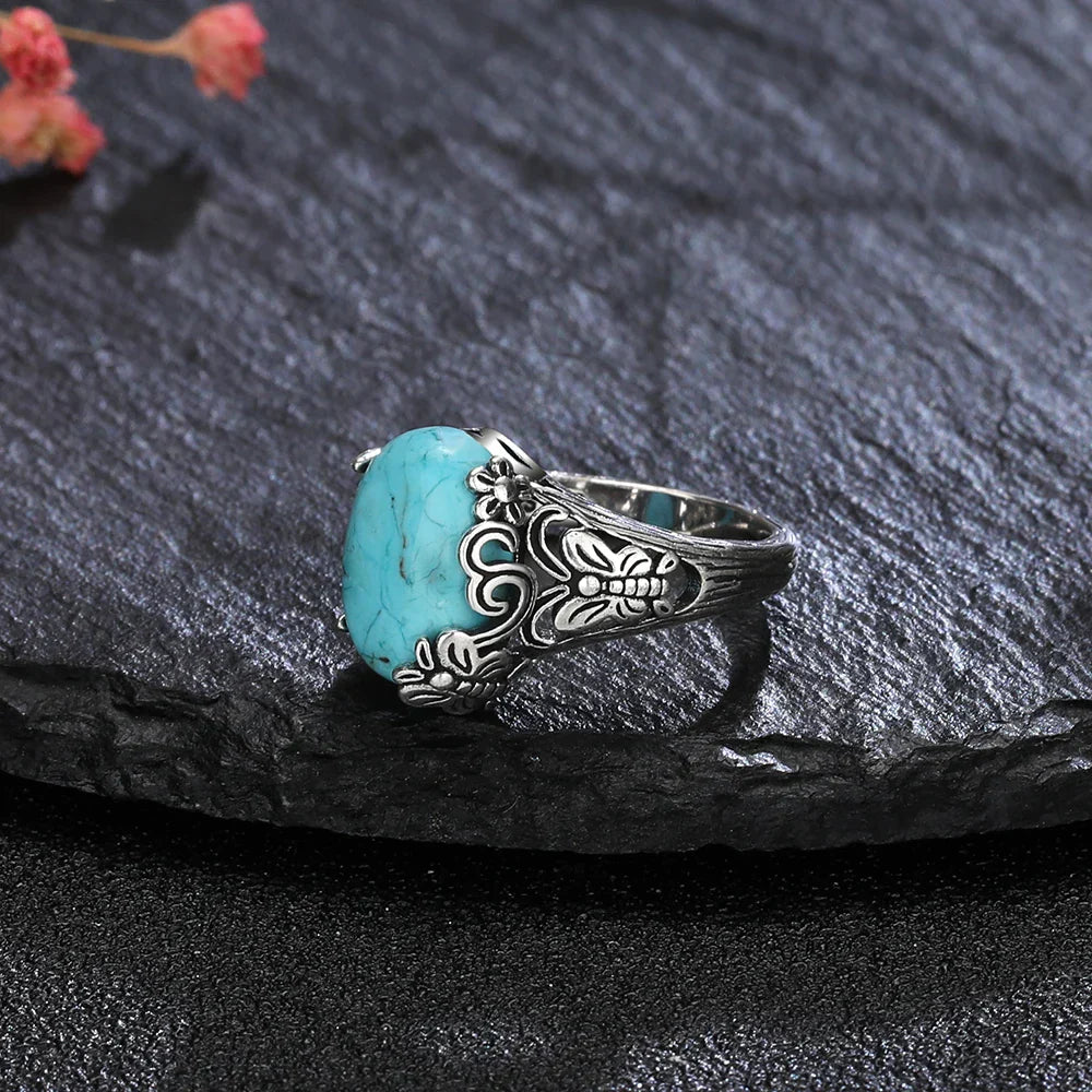 Eternal Silver Oval Ring with Turquoise