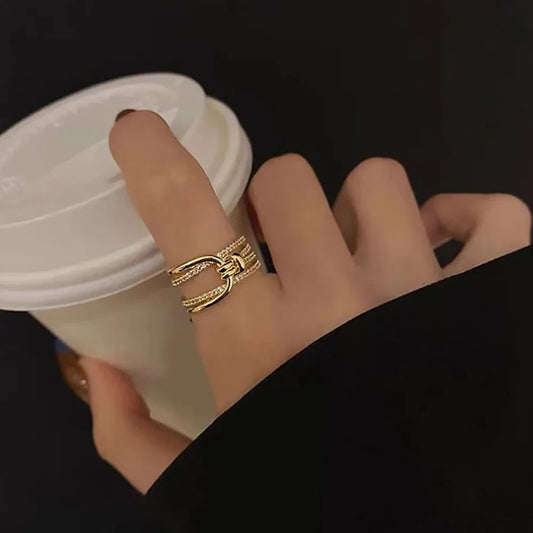 Double Gold Chain Ring