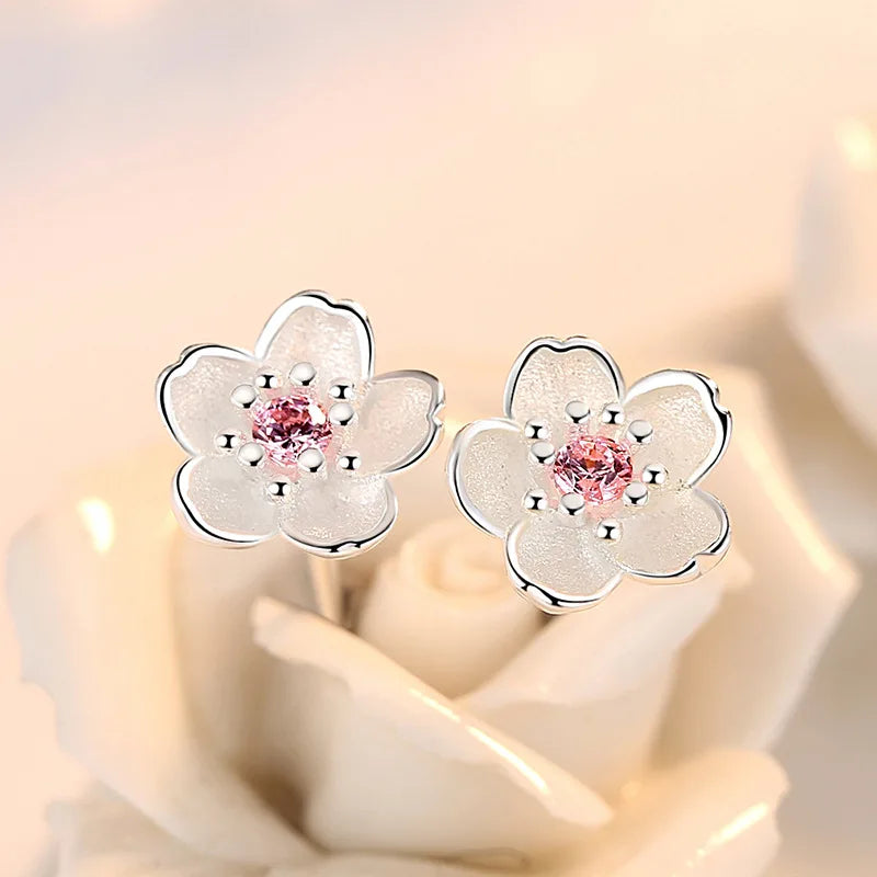Silver Zircon Flower Earrings