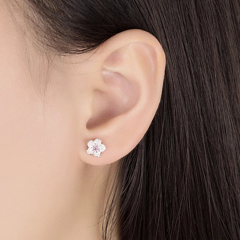 Silver Zircon Flower Earrings