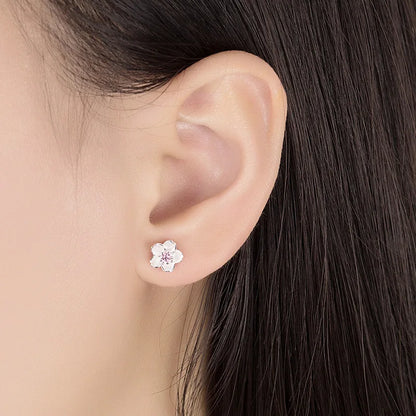 Silver Zircon Flower Earrings