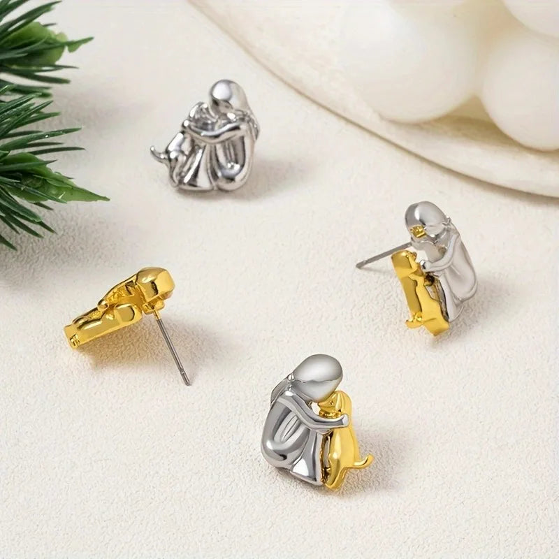 Two-Tone Silver and Gold Hug Earrings