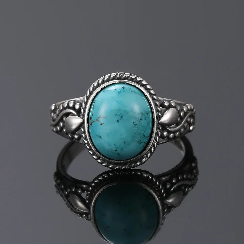 Eternal Silver Oval Ring with Turquoise
