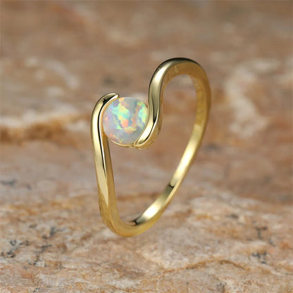 Eternal Rainbow Fire White Opal Ring