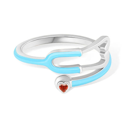 Stethoscope Ring with Lucky Heart Stone