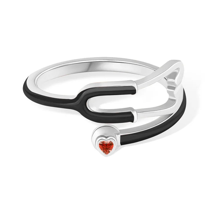 Stethoscope Ring with Lucky Heart Stone