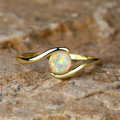 Eternal Rainbow Fire White Opal Ring